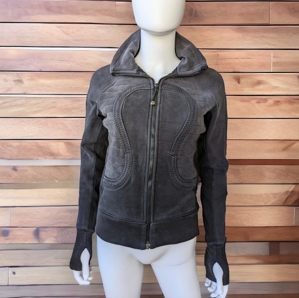LULULEMON ATHLETICA WOMEN'S BLACK LOGO ZIP COTTON  JACKET